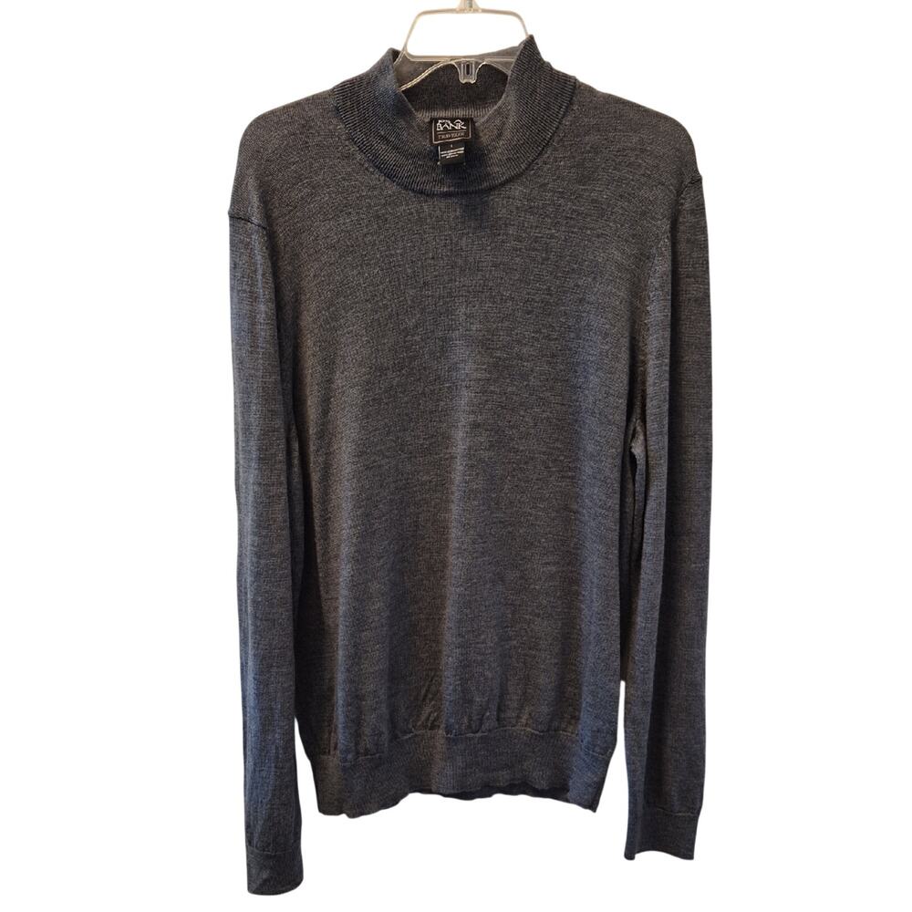 JOS A Bank Traveler Men's Charcoal Gray Turtleneck Sweater 100% Wool Size L